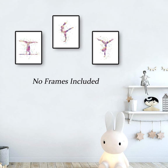 UNFFRAMED Luvia Set of 3 Gymnastics Girl Silhouette Poster Wall Art Sport Dance Beam Prints for Bedroom or Nursery Decor Set 3 Prints 8x12