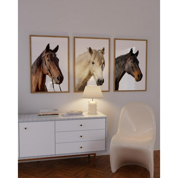 UNFFRAMED Luvia Set of 3 Horse Prints, Coastal Cowgirl Wall Art Set 3 Prints 8x12