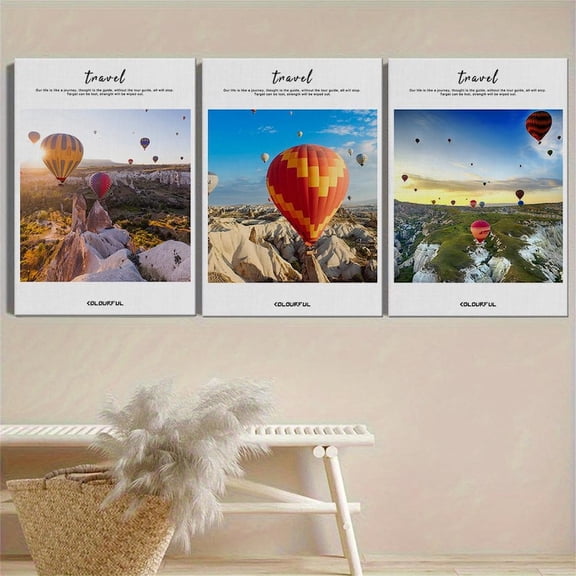 UNFFRAMED Luvia Set of 3 Hot Air Balloon Photography Prints, Sunset Sky, Travel Decor Set 3 Prints 20x30