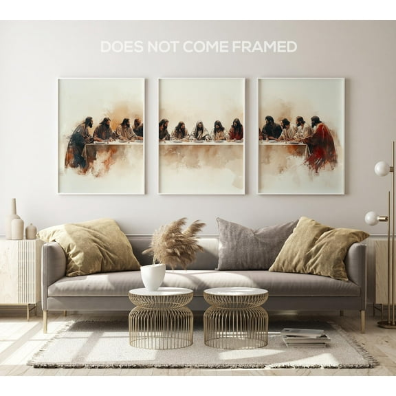 UNFFRAMED Luvia Set of 3 Last Supper Poster, Textured Religious Wall Art for Home Decor Set 3 Prints 12x18