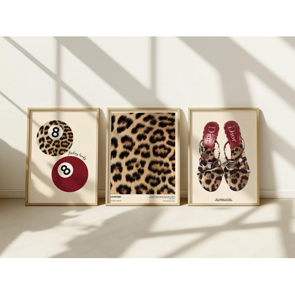 UNFFRAMED Luvia Set of 3 Leopard Wall Art Prints, Lucky Red, Leopard Print, Cheetah Print, Lucky 8 Ball Poster Set 3 Prints 8x12
