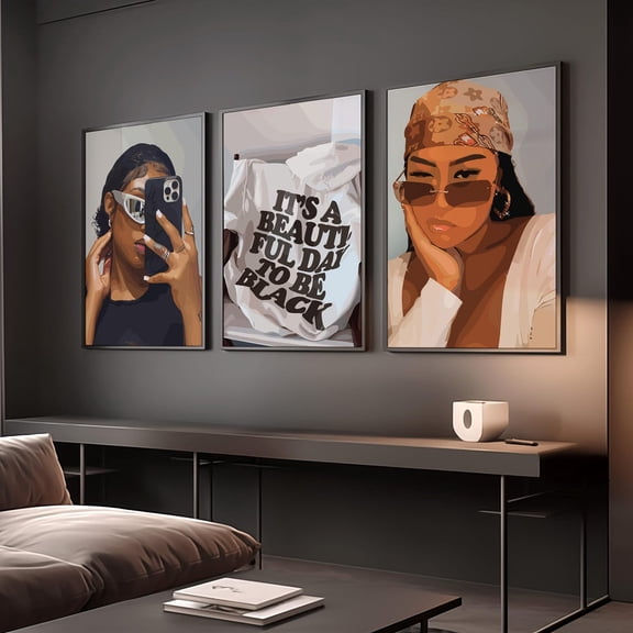 UNFFRAMED Luvia Set of 3 Luxury Fashion Black Woman Art Prints Set 3 Prints 16x24