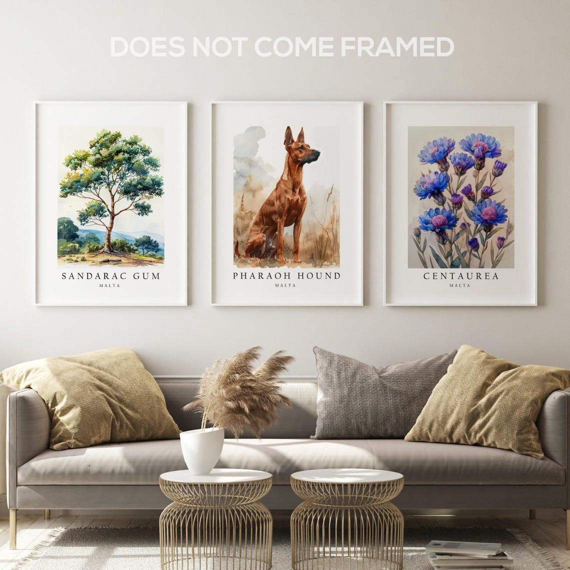 UNFFRAMED Luvia Set of 3 Malta National Symbols Poster, Pharaoh Hound ...