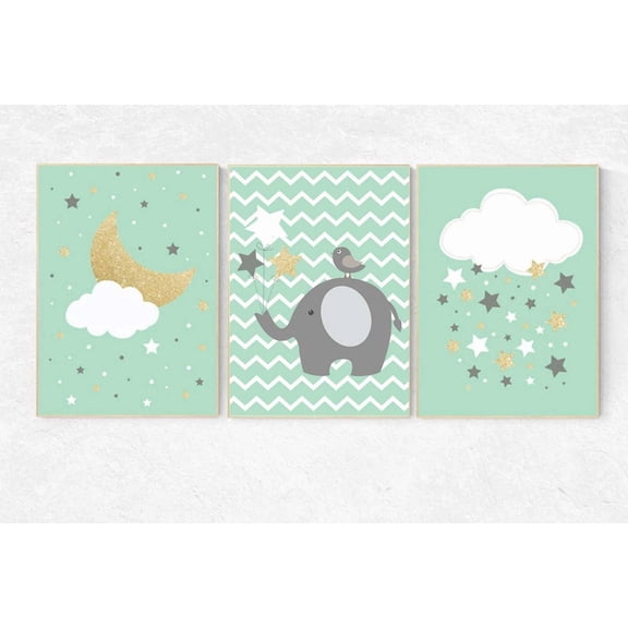 UNFFRAMED Luvia Set of 3 Mint and Gold Nursery Poster Dream Big Little One Wall Art Teal Baby Room Decor Set 3 Prints 8x12