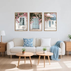 UNFFRAMED Luvia Set of 3 Modern Greek Island Poster, Blue and White Cityscape Wall Art for Living Room, Bedroom Set 3 Prints 8x12