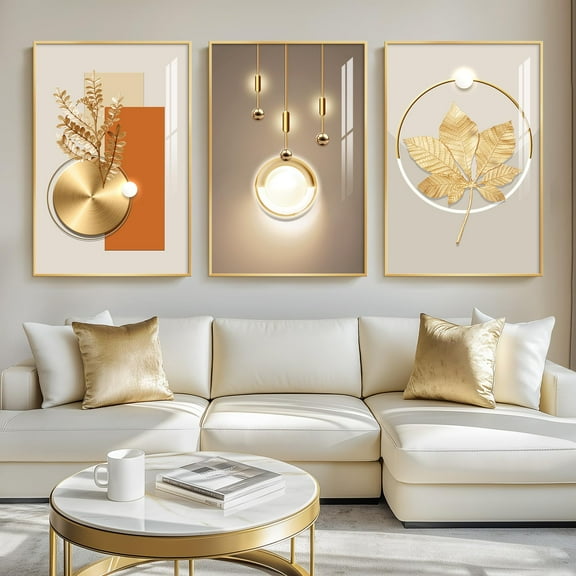 UNFFRAMED Luvia Set of 3 Modern Luxury Gold Poster Wall Art Golden Contemporary Frame Prints for Living Room and Office Decor Set 3 Prints 8x12