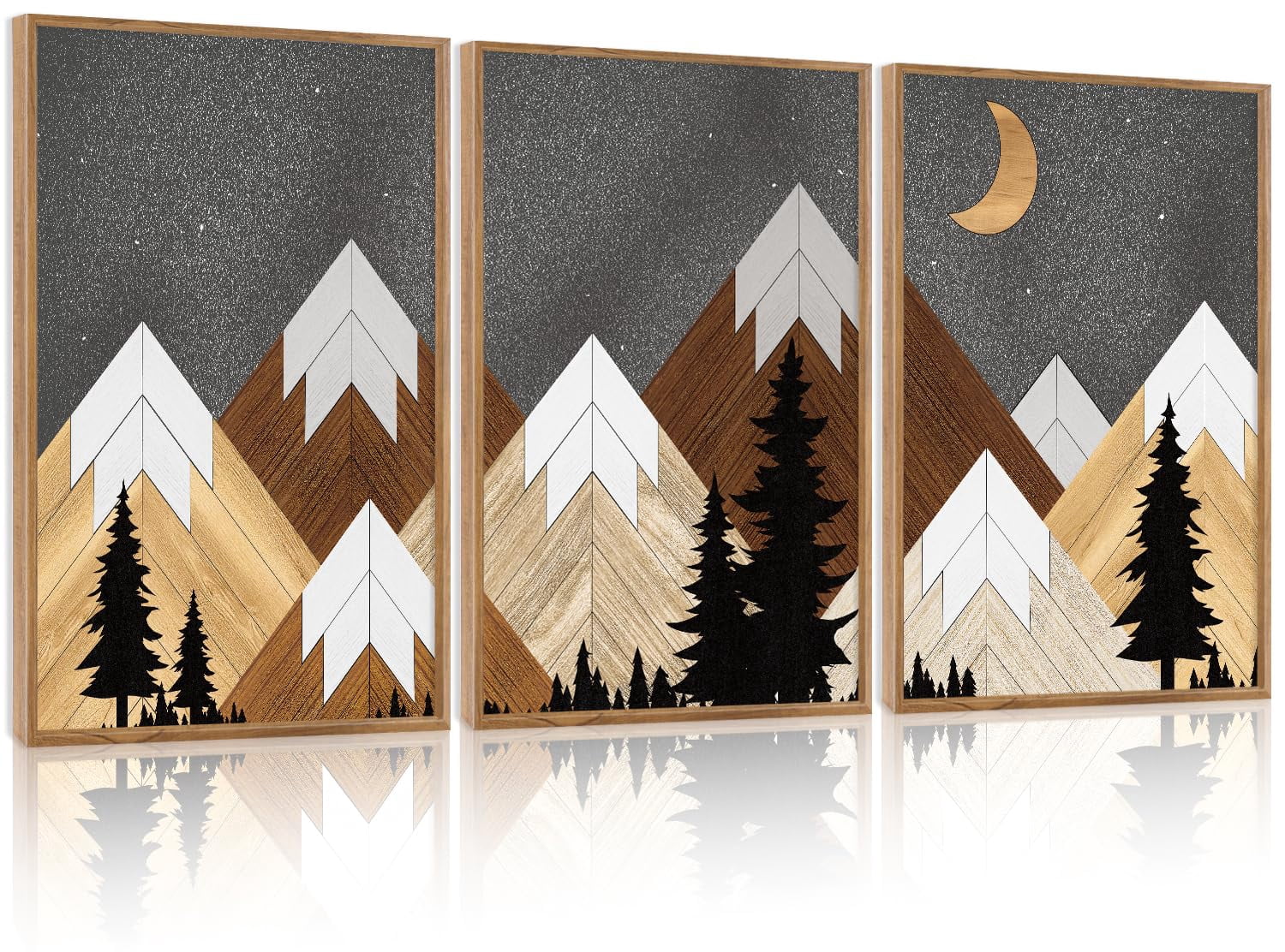 UNFFRAMED Luvia Set of 3 Mountain Range Poster Wall Art Woodcut Pine ...