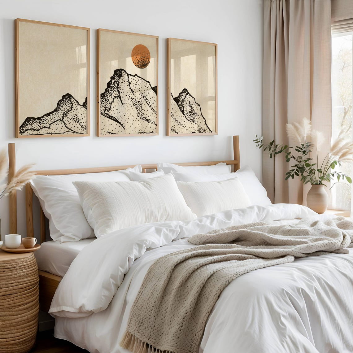 UNFFRAMED Luvia Set of 3 Mountain Triptych Wall Art Japandi Minimalist ...
