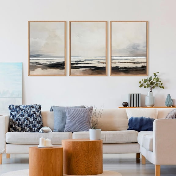 UNFFRAMED Luvia Set of 3 Neutral Abstract Gray Poster, Minimalist Modern Landscape Wall Art for Living Room, Bedroom, Office Set 3 Prints 12x18