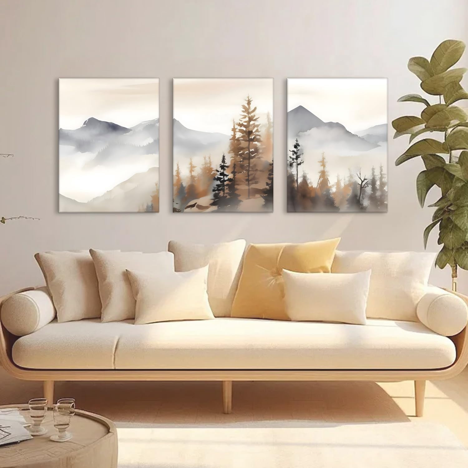 UNFFRAMED Luvia Set of 3 Neutral Mountain Wall Art Poster Forest ...