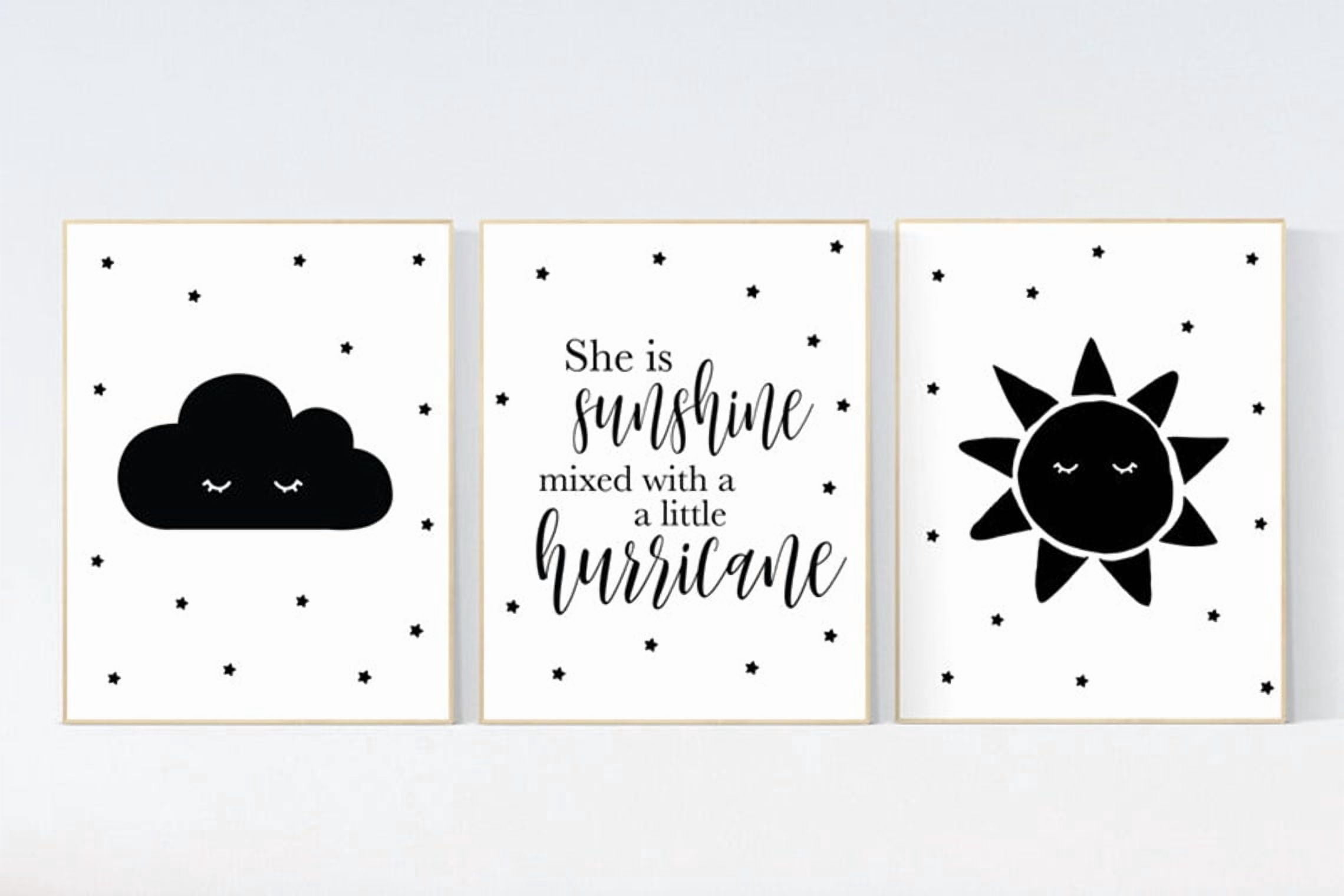 UNFFRAMED Luvia Set of 3 Neutral Nursery Poster Black and White Cloud ...