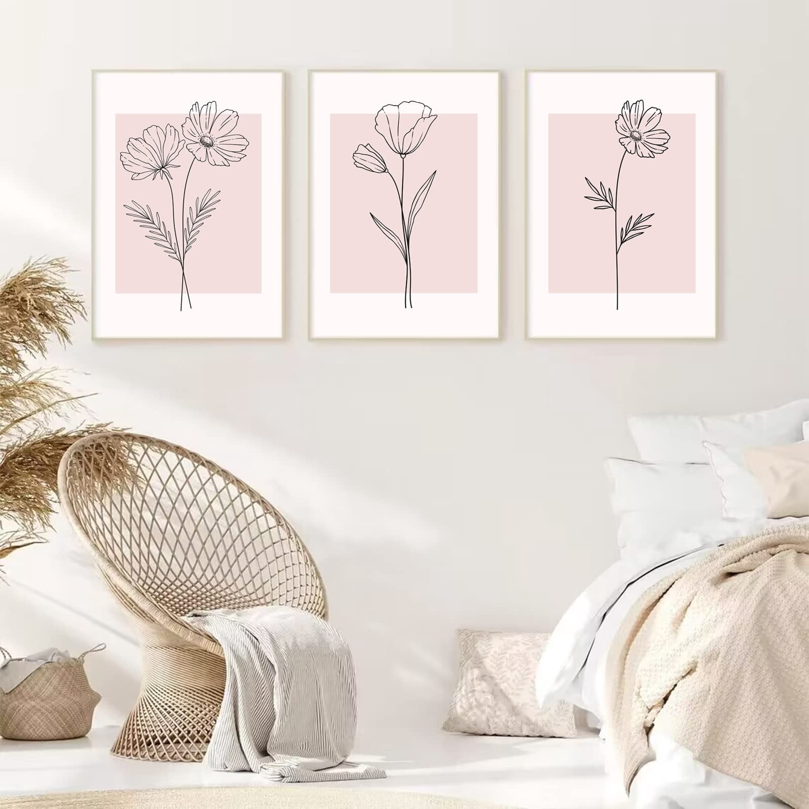 UNFFRAMED Luvia Set of 3 Pink Blush Floral Botanical Wall Art Poster ...