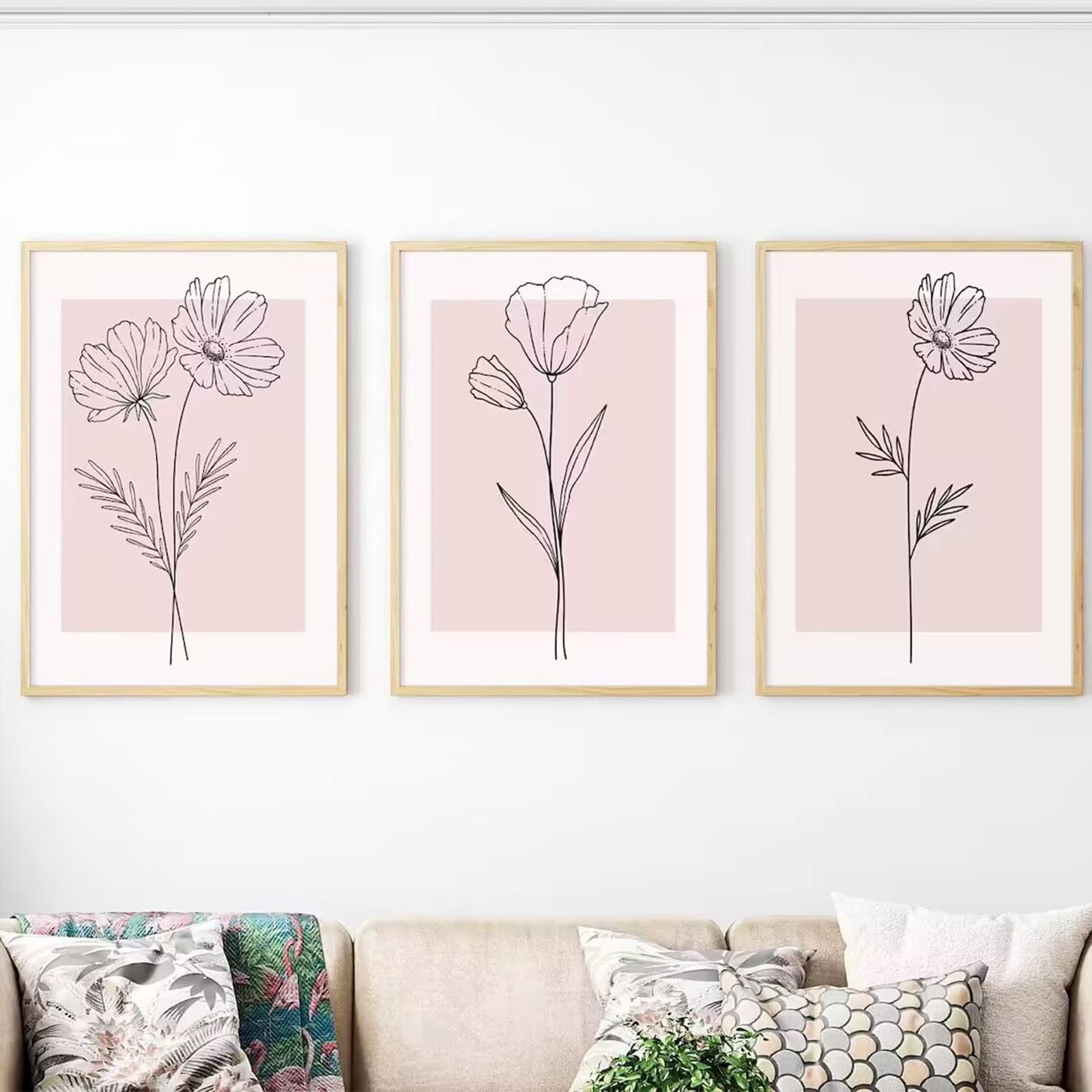 UNFFRAMED Luvia Set of 3 Pink Blush Floral Botanical Wall Art Poster ...