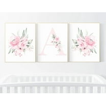 UNFFRAMED Luvia Set of 3 Pink Floral Nursery Wall Art Prints Boho Baby Room Decor Girl Flower Theme Set 3 Prints 8x12