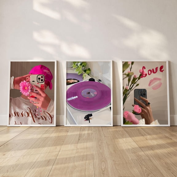 UNFFRAMED Luvia Set of 3 Pink Girl Room Wall Art, College Dorm Print, Trendy Y2K Wall Art, Violet Home Decor Set 3 Prints 8x12