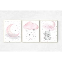 UNFFRAMED Luvia Set of 3 Pink and Gray Elephant Nursery Wall Art Prints Baby Room Decor Cloud and Stars for Girls Set 3 Prints 8x12
