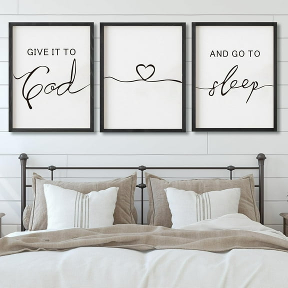 UNFFRAMED Luvia Set of 3 Poster Farmhouse Give It to God and Go to Sleep Wall Art – Inspirational Quote Prints for Bedroom Decor Set 3 Prints 12x18