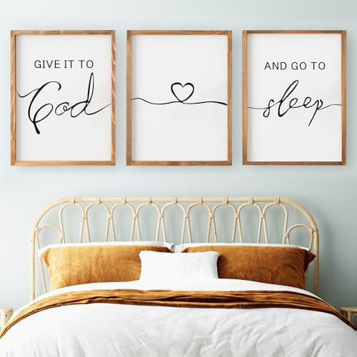 UNFFRAMED Luvia Set of 3 Poster Farmhouse Give It to God and Go to Sleep Wall Art – Inspirational Quote Prints for Bedroom Decor Set 3 Prints 12x18