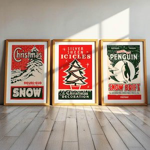 UNFFRAMED Luvia Set of 3 Retro Winter Box Poster Prints, Seasonal Wall Art, Festive Home Decor Set 3 Prints 20x30