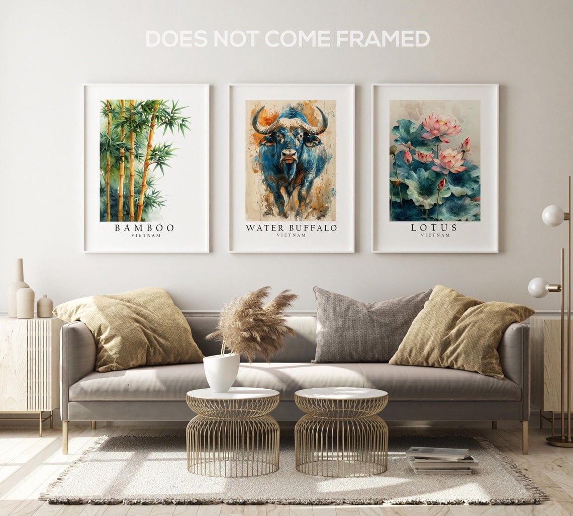 UNFFRAMED Luvia Set of 3 Vietnam National Symbols Poster Wall Art ...