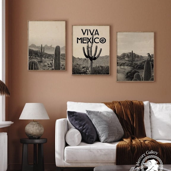 UNFFRAMED Luvia Set of 3 Vintage El Maestro Mexican Posters, Cactus Gallery, Mexico Wall Art, Mexicanos Decor Set 3 Prints 8x12