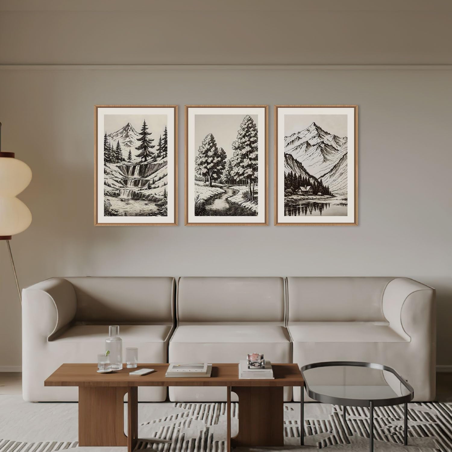 UNFFRAMED Luvia Set of 3 Vintage Mountain Sketch Poster, Pine Tree ...