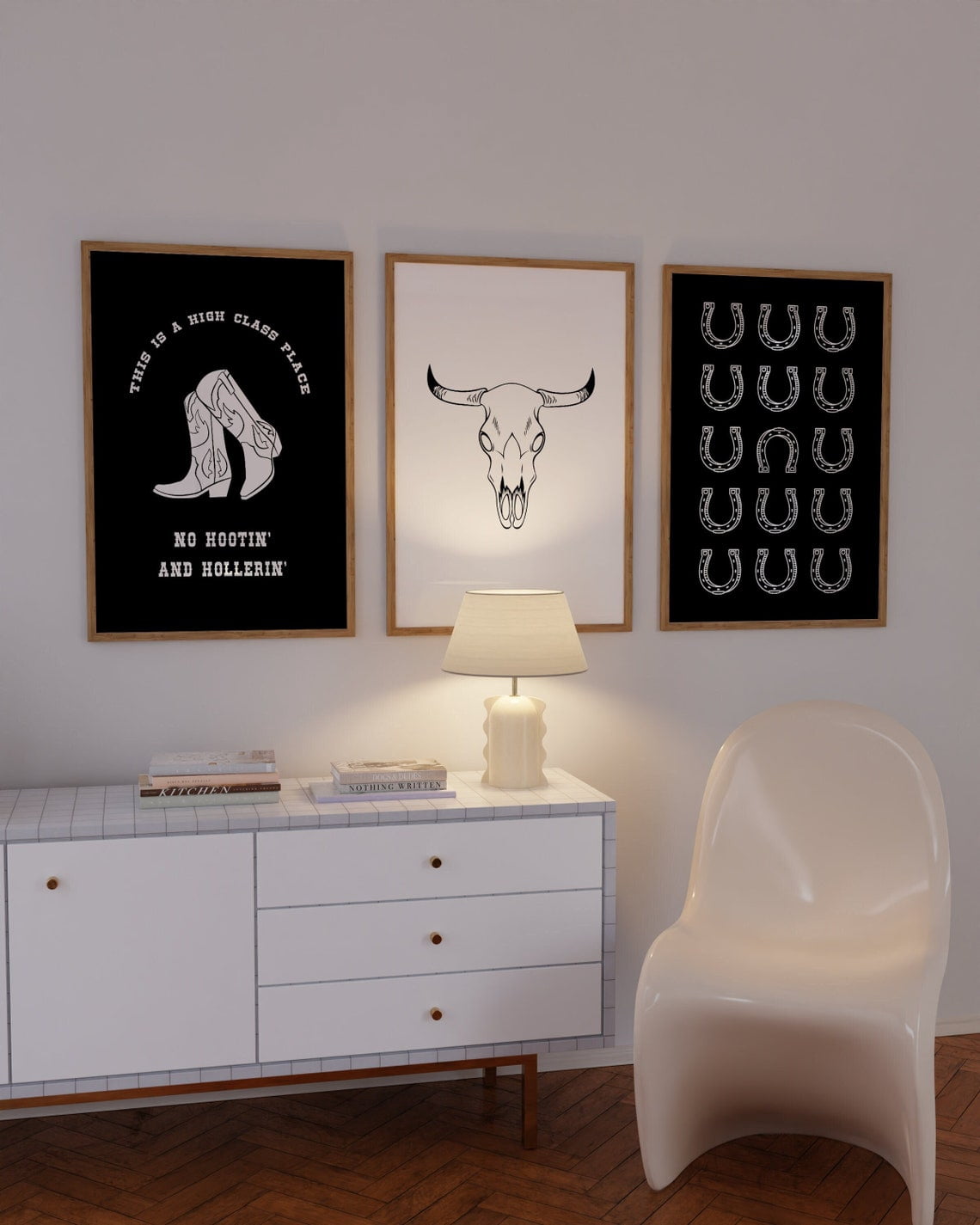 UNFFRAMED Luvia Set of 3 Western Wall Art Prints, Cowgirl, Steer Skull ...
