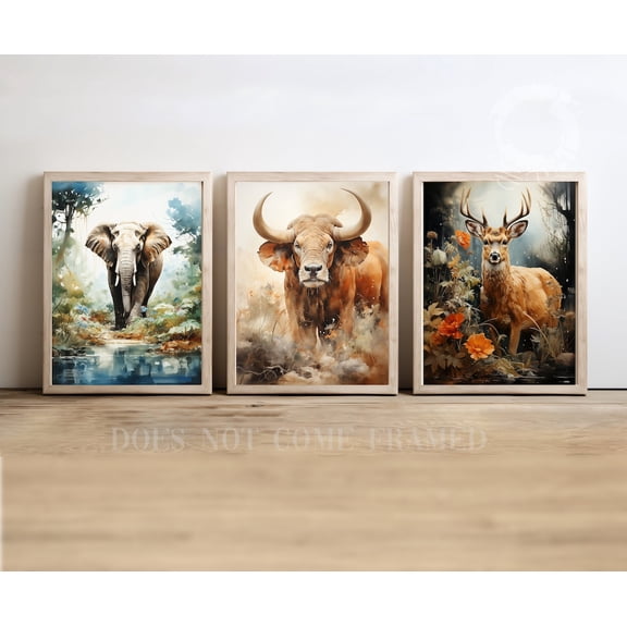 UNFFRAMED Luvia Set of 3 Wild Animal Nature Reserved Poster Prints, Wildlife Conservation Wall Art Decor Set 3 Prints 12x18