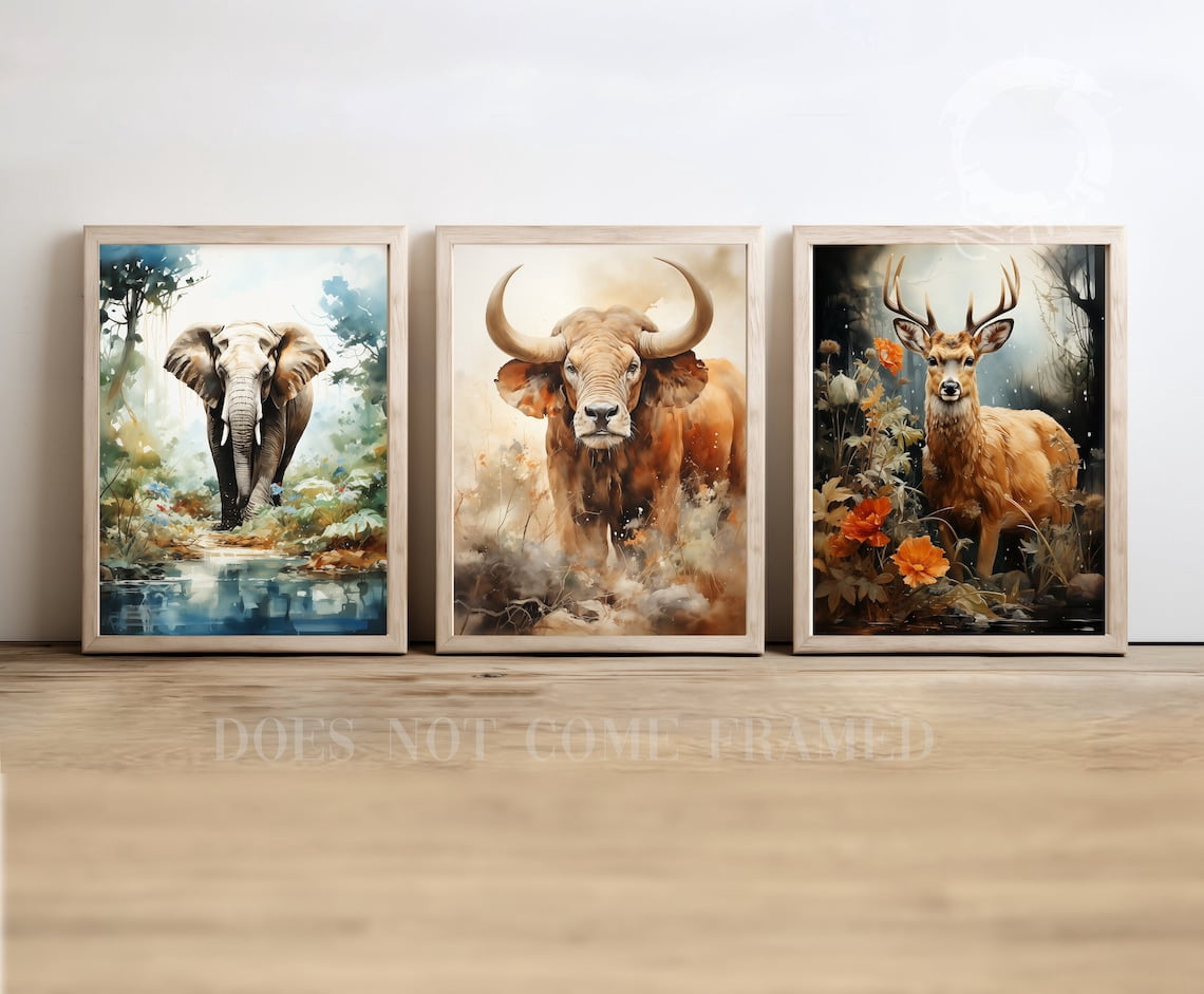 UNFFRAMED Luvia Set of 3 Wild Animal Nature Reserved Poster Prints ...