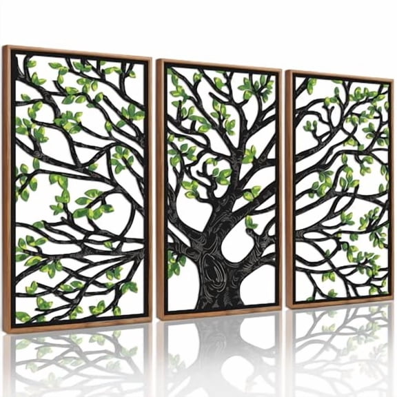 UNFFRAMED Luvia Set of 3 Wooden Tree of Life Poster Wall Art Rustic Birch Family Tree Decor for Living Room Bedroom Set 3 Prints 20x30