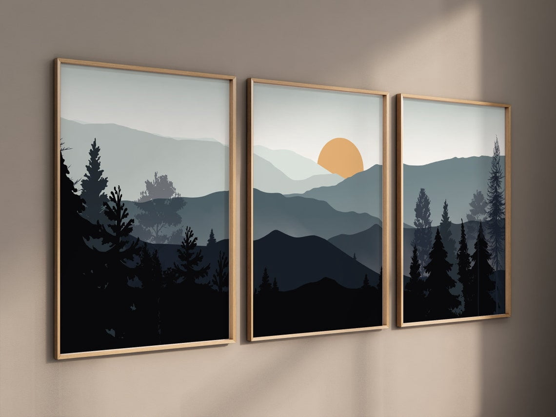 UNFFRAMED Luvia Set of 3 Woodland Mountain Poster Wall Art, Adventure ...