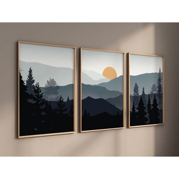 UNFFRAMED Luvia Set of 3 Woodland Mountain Poster Wall Art, Adventure Forest Tree Prints for Nursery and Home Decor Set 3 Prints 20x30