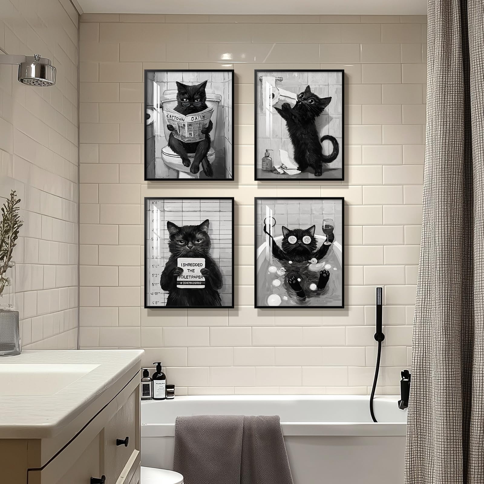 UNFFRAMED Luvia Set of 4 Cat Poster, Black and White Animal Prints Fun ...