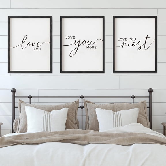 UNFFRAMED Luvia Set of Poster Love You More Wall Art Set – Romantic Quote Prints for Bedroom and Living Room Decor Set 3 Prints 16x24