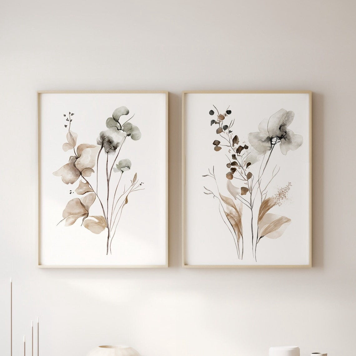 UNFFRAMED Luvia Soft Botanical Wall Art Set of 2 Neutral Leaf and ...