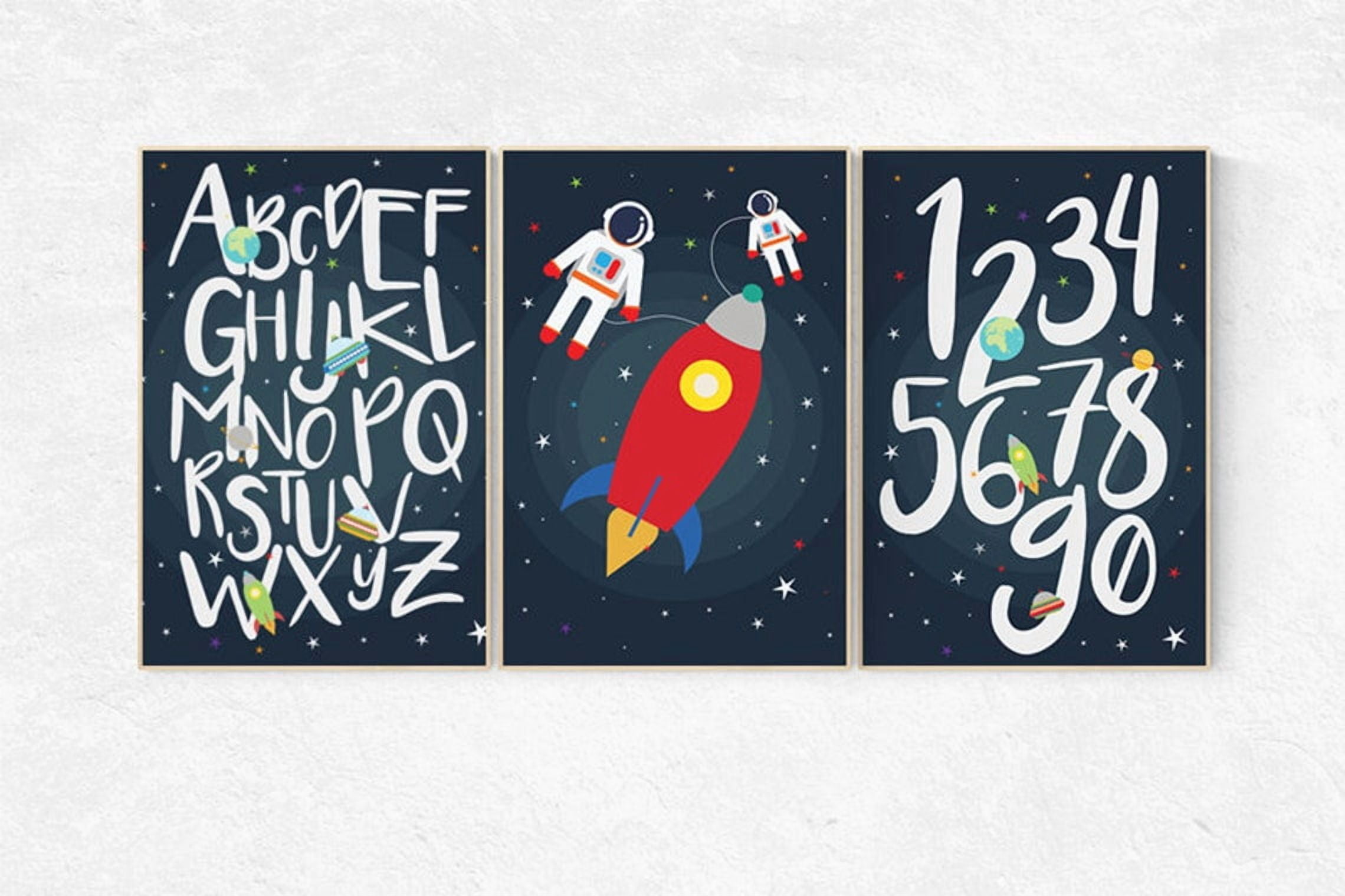 UNFFRAMED Luvia Space Alphabet Nursery Wall Art Set of 3, Moon and ...