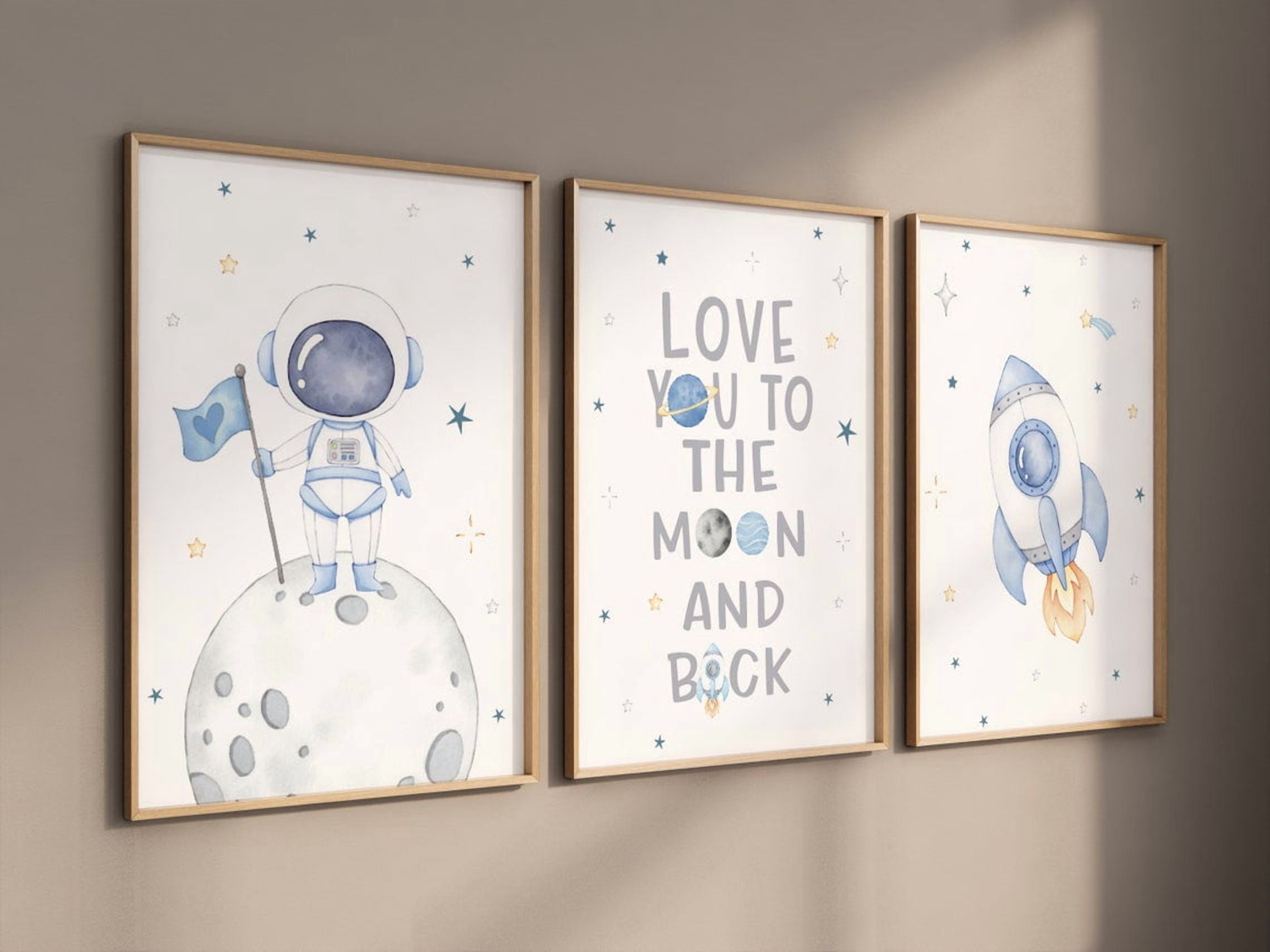 UNFFRAMED Luvia Space Nursery Wall Art Set of 3, Astronaut Planet ...