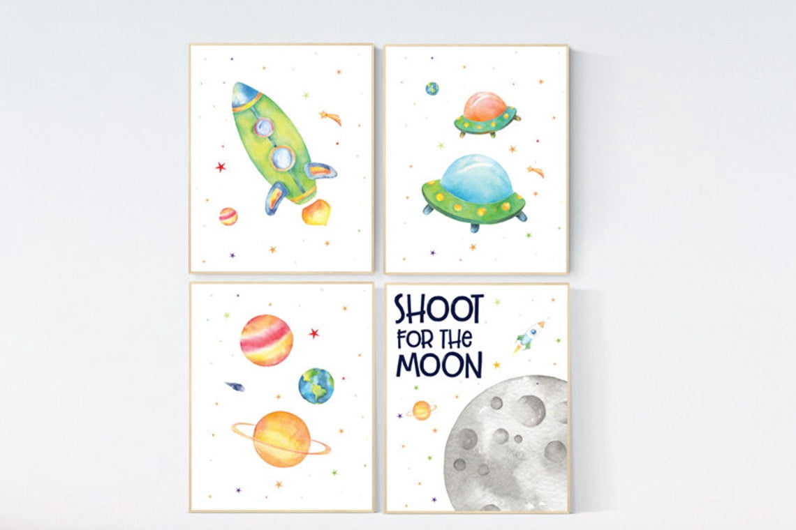 UNFFRAMED Luvia Space Poster Set of 4 Boy Nursery Decor Planets Rocket ...