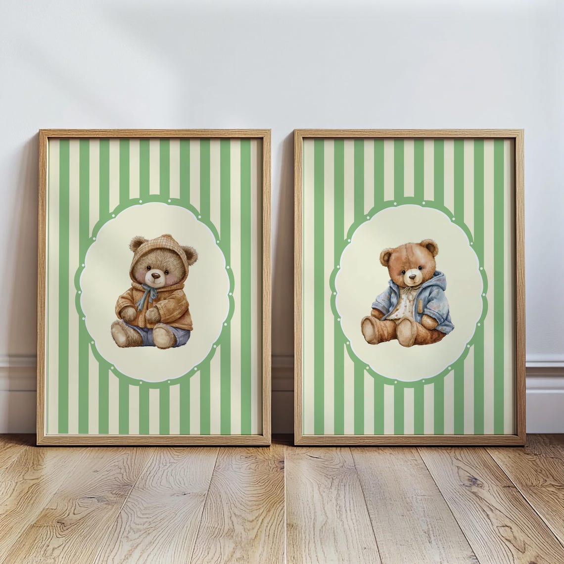 UNFFRAMED Luvia Teddy Bear Nursery Decor Set of 2, Bear Wall Art ...