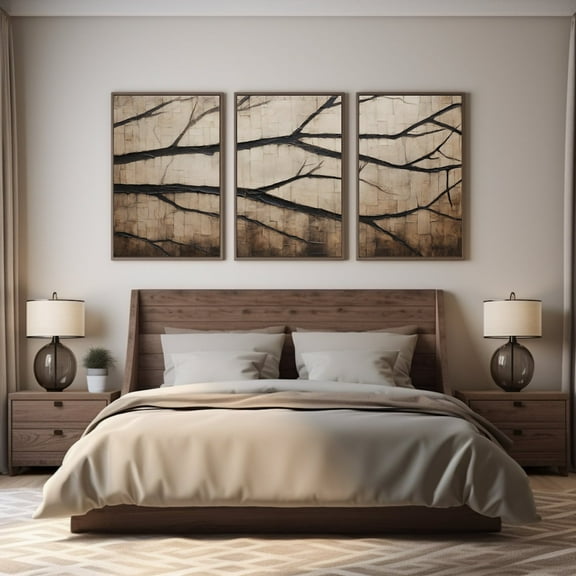 UNFFRAMED Luvia Textured Tree Poster Set of 3 Neutral Tone Nature Inspired Wall Art Prints for Rustic and Contemporary Home Decor Set 3 Prints 12x18