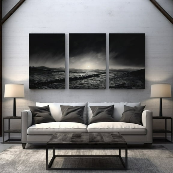 UNFFRAMED Luvia Twilight Landscape Triptych Poster Set of 3 Minimalist Black and White Starry Night Wall Art for Modern Home Decor Set 3 Prints 8x12