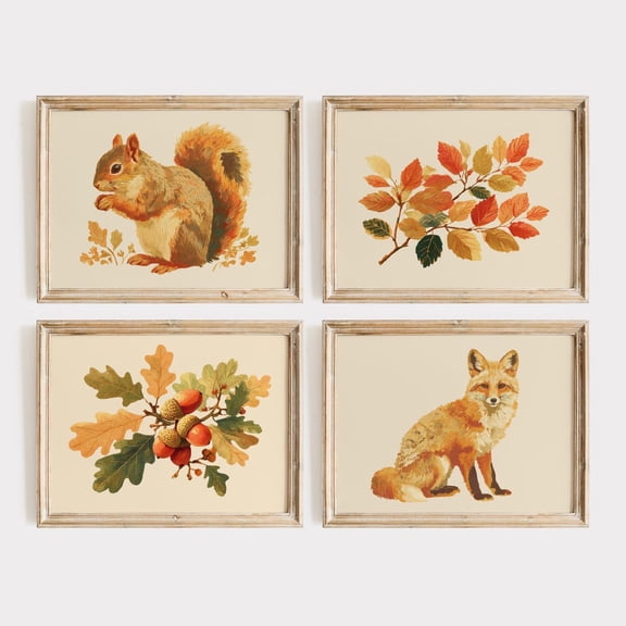 UNFFRAMED Luvia Vintage Fall Prints Set of 4 Rustic Autumn Wall Art for Gallery Display Wall Decor Set 4 Prints 8x12