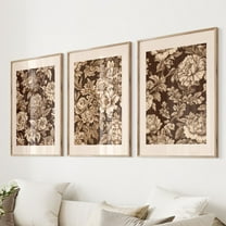 UNFFRAMED Luvia Vintage Floral Brown Wall Art Set of 3, Moody Fall Art Set 3 Prints 8x12