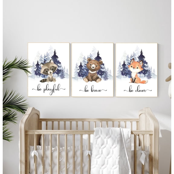 UNFFRAMED Luvia Woodland Animal Nursery Poster Set of 3 Gender Neutral Baby Room Wall Art Prints Set 3 Prints 16x24