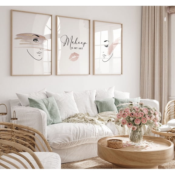 UNFFRAMED Makeup wall decor,Rose gold decor,Fashion wall art,Makeup is my art,Makeup room decor,Makeup artist,Makeup decor bedroom,Set 3 makeup,Lashes Set 3 Prints 12x18