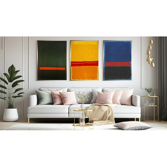 UNFFRAMED Mark Rothko Set Of 3, Poster Art Reproduction, Blue And Green Mix Rothko Reproduction, Abstract Wall Art, Modern Minimal Art Set 3 Prints 16x24