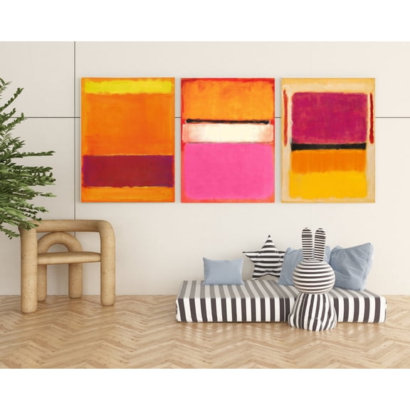 UNFFRAMED Mark Rothko Set Of 3, Poster Art Reproduction, Pink And Yellow Mix Rothko Reproduction, Abstract Wall Art, Modern Minimal Art Set 3 Prints 8x12