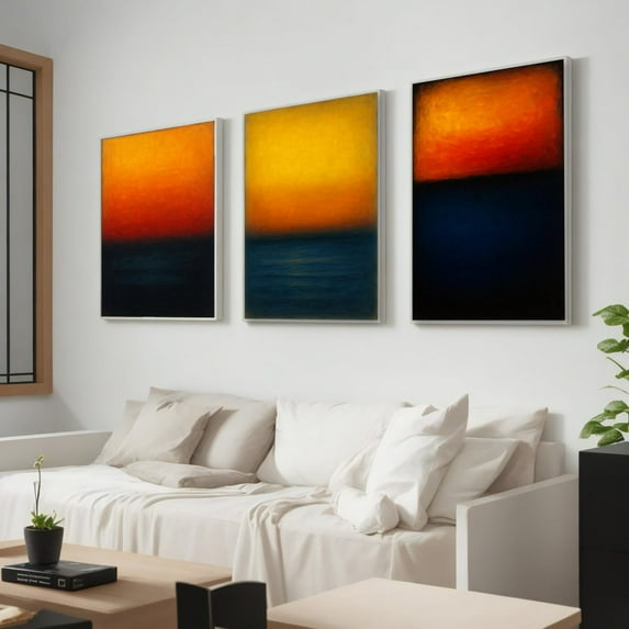 UNFFRAMED Mark Rothko Set, Abstract Sunset Wall Art, Ready To Hang Triptych, Bold For Modern Home Decor Set 3 Prints 20x30