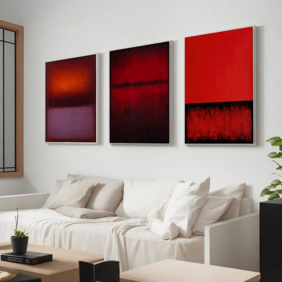 UNFFRAMED Mark Rothko Set No 24 No 28 No 30, Red Abstract Triptych Wall Art, Ready To Hang, Bold For Dramatic Modern Interiors Set 3 Prints 12x18