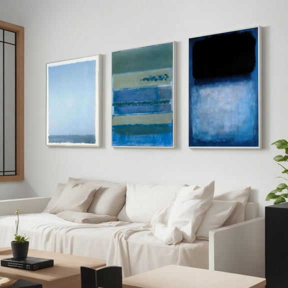UNFFRAMED Mark Rothko Set Of 3 Blue Mix Art Reproduction, Mark Rothko Reproduction, Abstract Wall Art, Modern Minimal Art Set 3 Prints 16x24